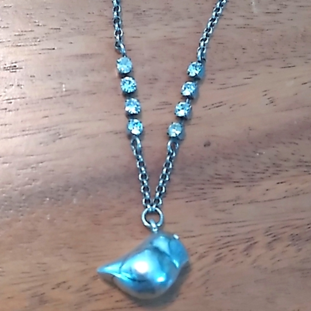 Silver Bird and Rhinestone Necklace
